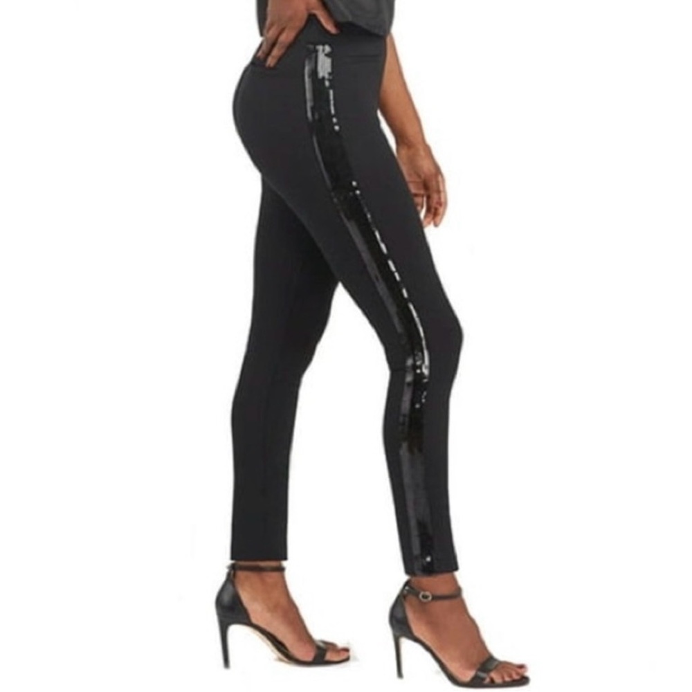 SPANX Black Leggings with Shiny Side Panel